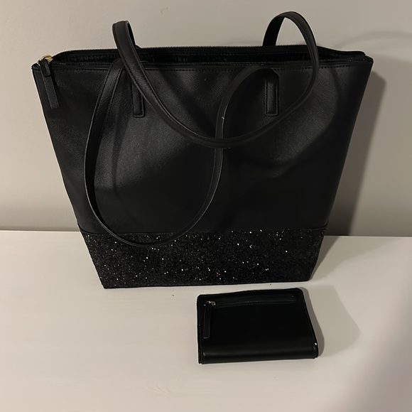 NEW Bag and Wallet -Kate Spade Black Penny Glitter Bag and Tellie Glitter Wallet - Picture 4 of 8